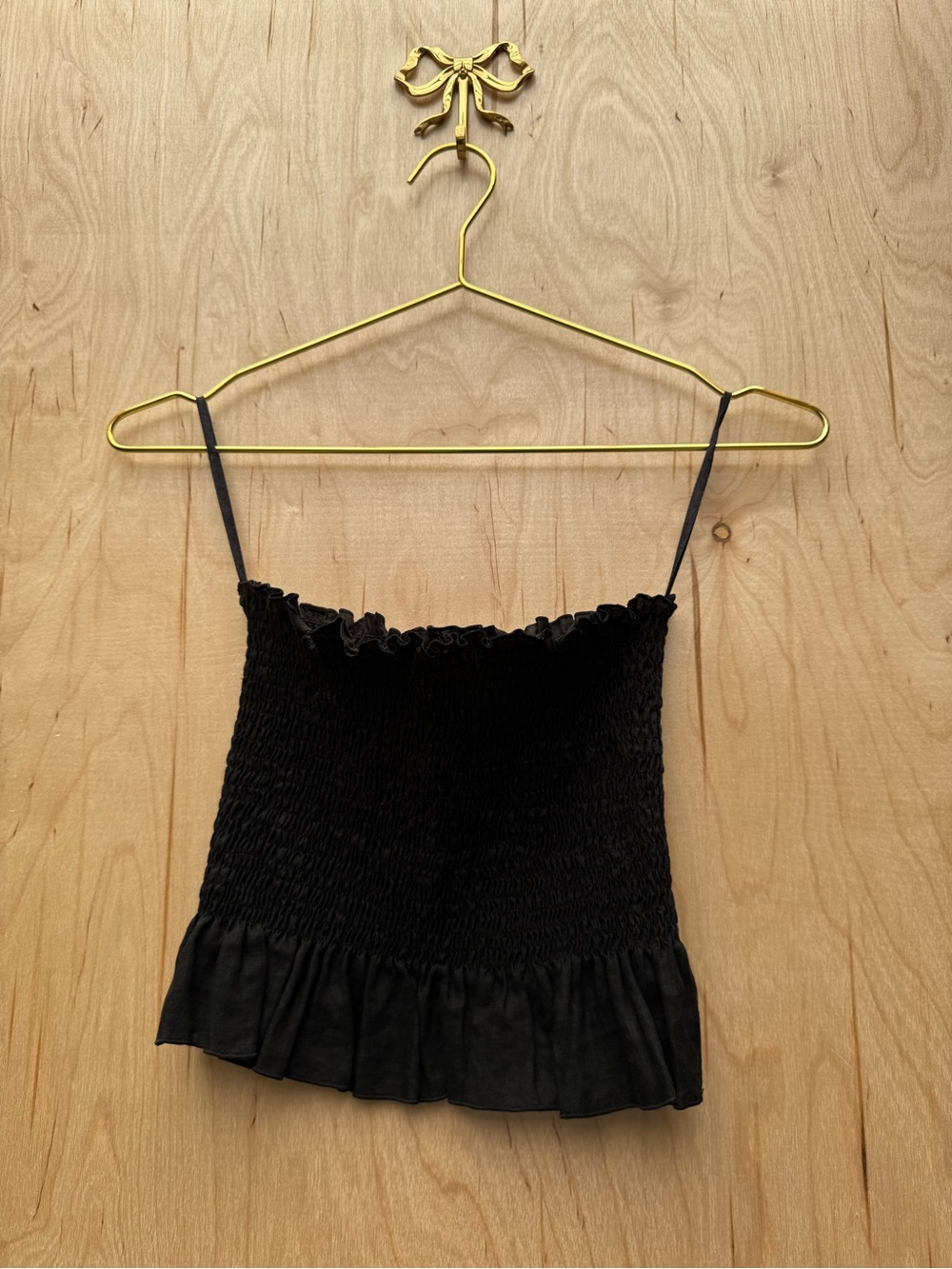 ELCE Linen Smocked Strapless Top Black S - Picture 4 of 9